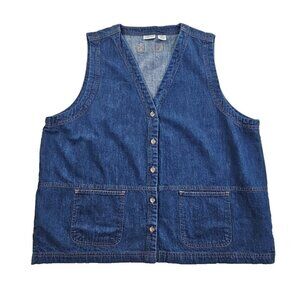 Cabin Creek Denim Vest Women's 3X Medium Wash Sleeveless Pockets Button EUC